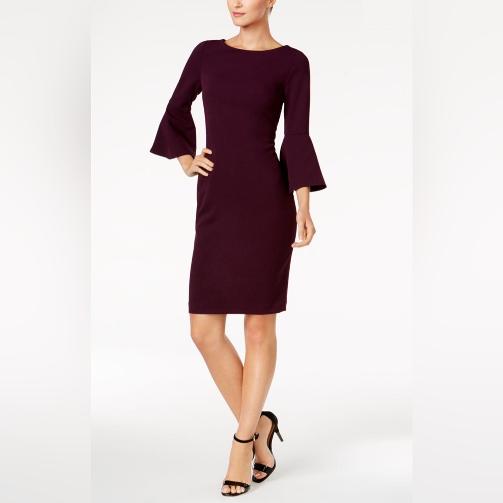 Calvin Klein bell sleeve sheath dress in purple